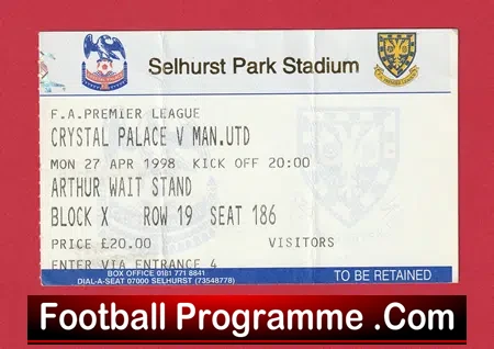 Crystal Palace v Manchester United 1998 – Football Ticket