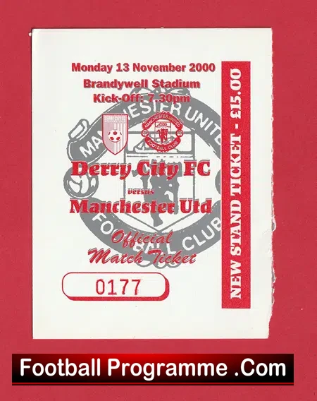 Derry City v Manchester United 2000 – Irish Football Ticket Man Utd