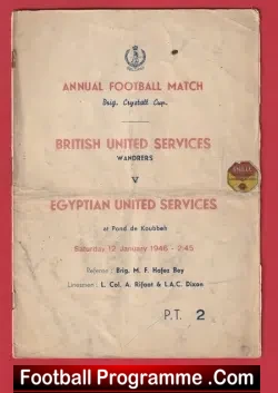 Egyptian United Services v British United Services 1946 - Egypt Koubbeh - football programme