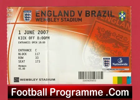 England v Brazil 2007 – Football Ticket