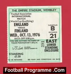 England v Finalnd 1976 – Football Ticket