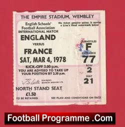 England v France 1978 – Football Ticket Schoolboys