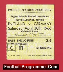 England v Germany 1966 – Football Ticket Schoolboys