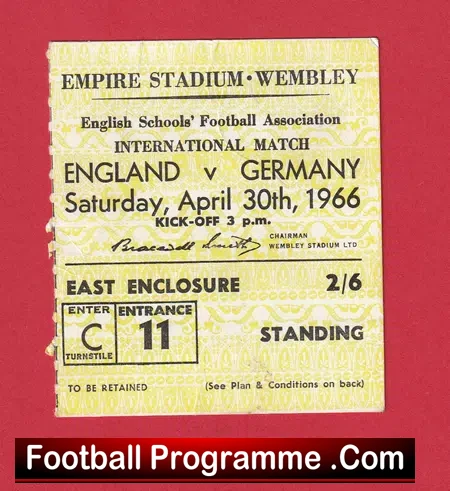 England v Germany 1966 – School Boys Ticket Wembley