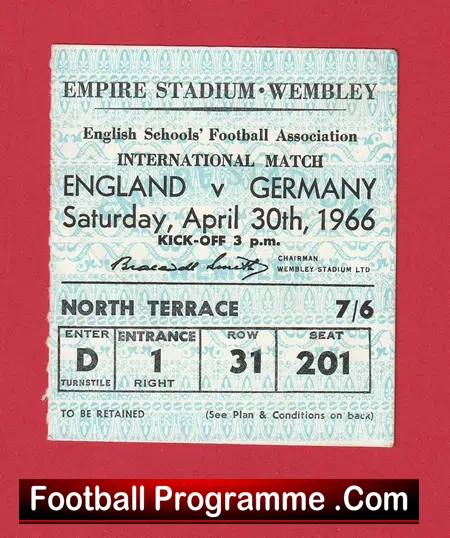 England v Germany 1966 – Schoolboys Ticket Wembley