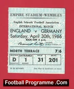 England v Germany 1966 – Schoolboys Ticket Wembley