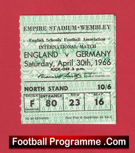 England v Germany 1966 – Schoolboys Ticket Wembley