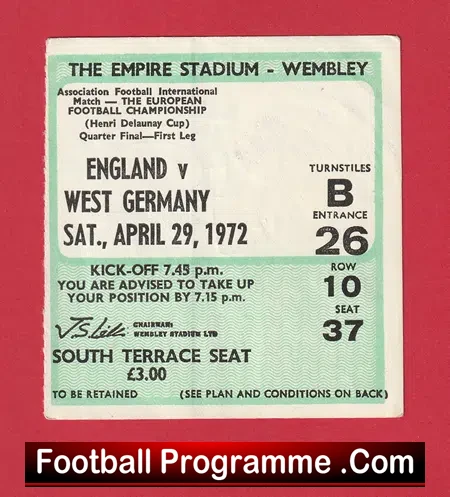 England v Germany 1972 – Football Ticket