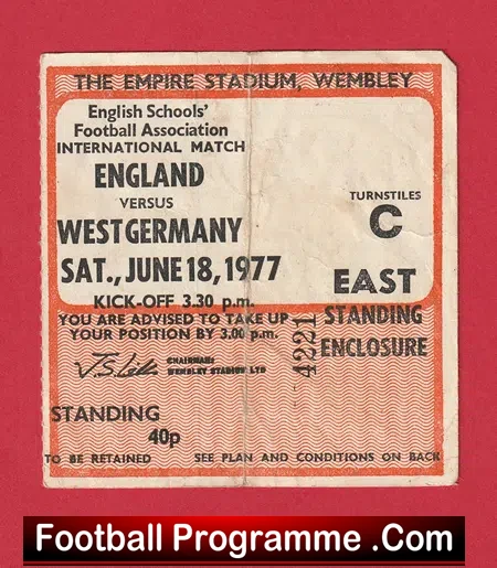 England v Germany 1977 – Football Ticket