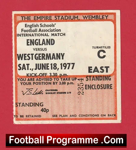England v Germany 1977 – Football Ticket Schoolboys