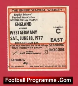 England v Germany 1977 – Football Ticket Schoolboys