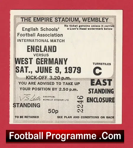 England v Germany 1979 – Schoolboys Football Tickets