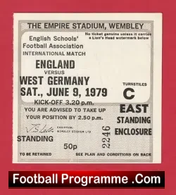 England v Germany 1979 – Schoolboys Football Tickets