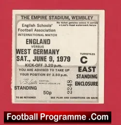 England v Germany 1979 – Ticket School Boys Match