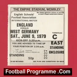 England v Germany 1979 – Ticket Schoolboys