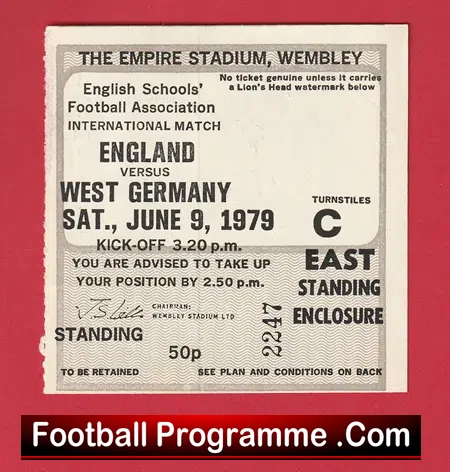 England v Germany 1979 – Ticket Schoolboys Match
