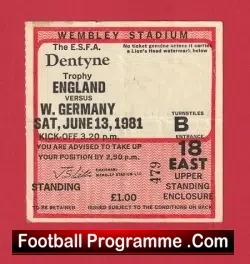 England v Germany 1981 – Football Ticket Schoolboys Match