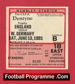 England v Germany 1981 – Football Ticket Schoolboys Game