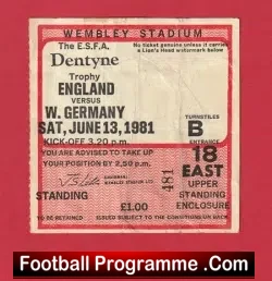 England v Germany 1981 – School Boys Football Ticket