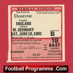 England v Germany 1981 – School Boys Football Ticket