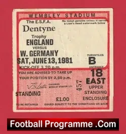 England v Germany 1981 – SchoolBoys Football Tickets