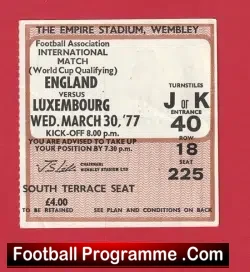 England v Luxembourg 1977 – Football Ticket