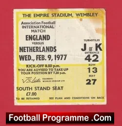 England v Netherlands 1977 – Football Ticket