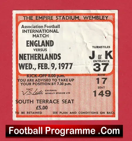 England v Netherlands 1977 – Football Ticket