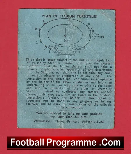 England v Northern Ireland 1957 - Ticket - Duncan Edwards