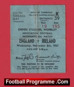 England v Northern Ireland 1957 – Ticket – Duncan Edwards