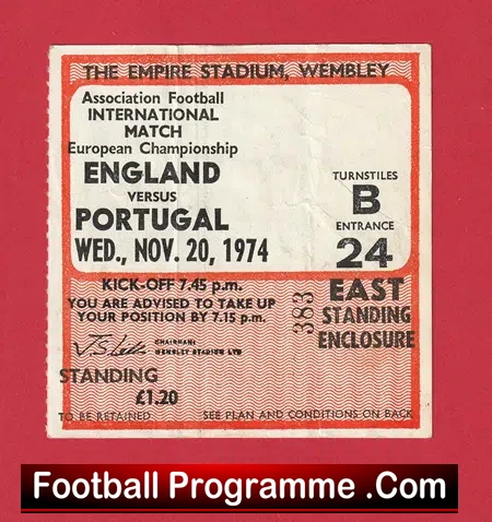 England v Portugal 1974 – Football Ticket