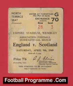 England v Scotland 1949 - Football Ticket - football memorabilia