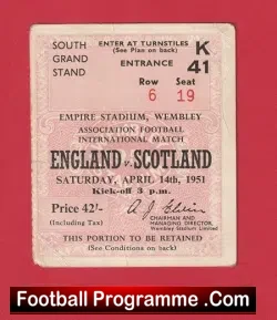 England v Scotland 1951 - Football Ticket - football memorabilia