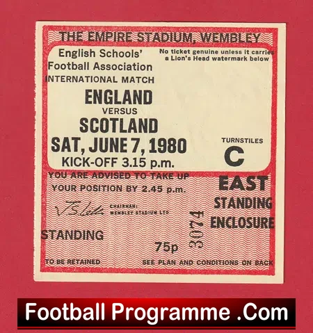 England v Scotland 1980 – School Boys Football Ticket