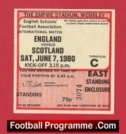 England v Scotland 1980 – School Boys Football Ticket