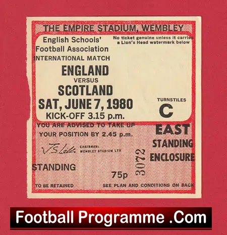 England v Scotland 1980 – School Boys Football Tickets