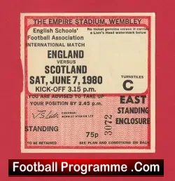 England v Scotland 1980 – School Boys Football Tickets