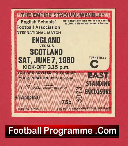 England v Scotland 1980 – School Boys Football Match Ticket