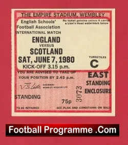 England v Scotland 1980 – School Boys Football Match Ticket
