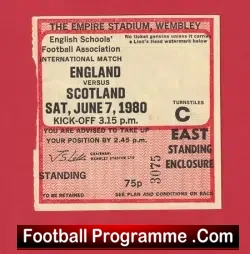 England v Scotland 1980 – School Boys Football Match Ticket