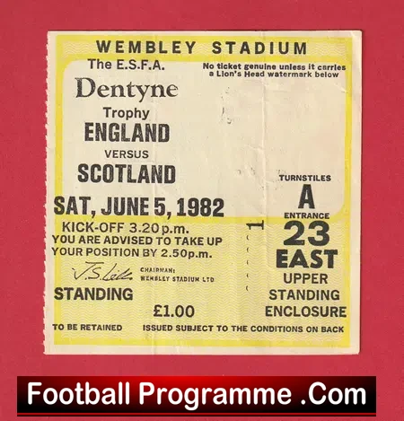 England v Scotland 1982 – School Boys Football Ticket
