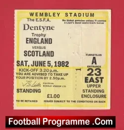 England v Scotland 1982 – School Boys Football Ticket