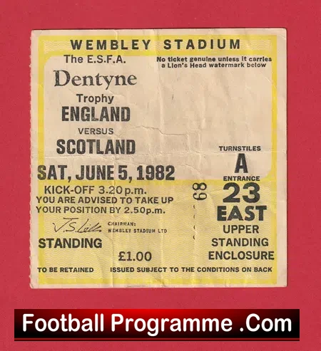 England v Scotland 1982 – School Boys Football Match Tickets
