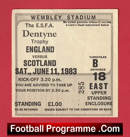 England v Scotland 1983 – School Boys Football Ticket