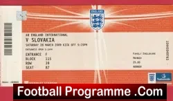 England v Slovakia 2009 – Football Ticket