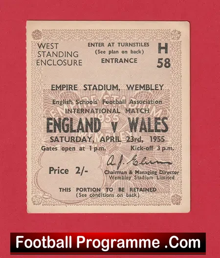England v Wales 1955 – Football Ticket