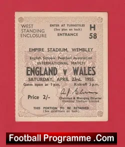 England v Wales 1955 – Football Ticket