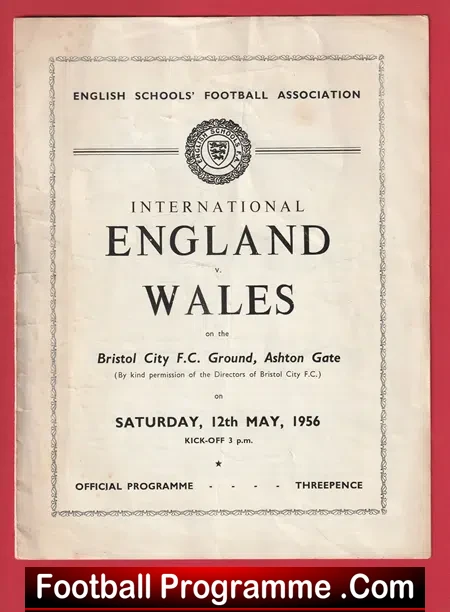 England v Wales 1956 – Schoolboys Match Ashton Gate Bristol