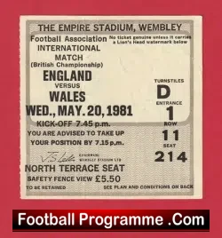 England v Wales 1981 – Football Ticket