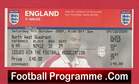 England v Wales 2004 – Football Ticket